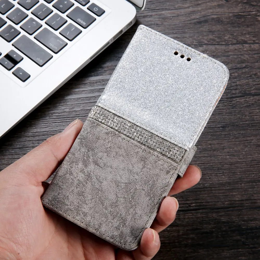 Роскошный блестящий кошелек-чехол для телефона для iPhone Xr X Xs 11 Pro Max для 7 Plus 8 6S 6 5 5S SE женский милый откидной Магнитный бампер-Чехол - Цвет: Silver