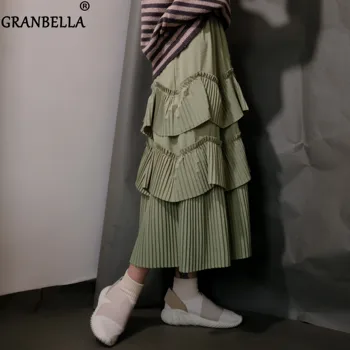 

Spring Summer New Vintage Cake Layered Women's Long Skirts Elasitc Waist Streetwear Ruffled Tiered Pleated Ins Chic Skirts