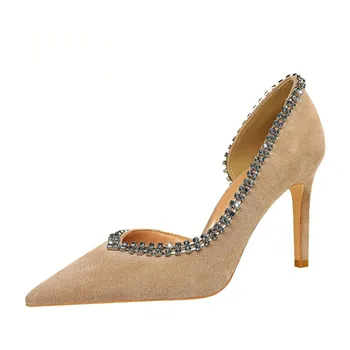 

Fashion sexy banquet shallow V-shaped water diamond side cut out women's shoes ultra high heel suede high heels velvet heels