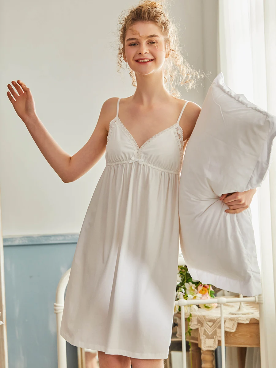 Summer Sexy Sleeveless Nightgowns For Women V-Neck Cotton