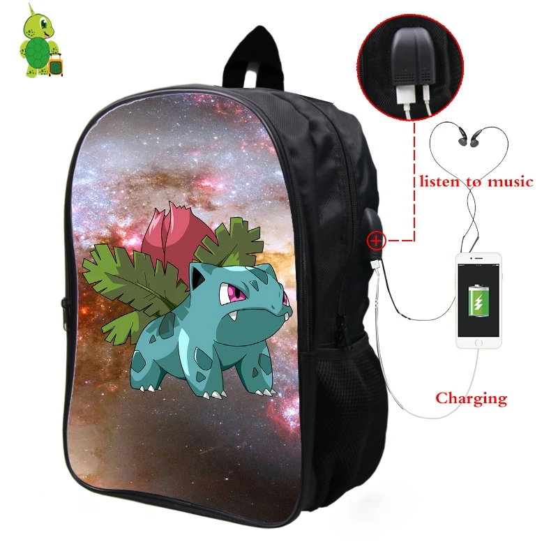8 Рюкзак Pokemon Ivysaur Galaxy Space, многофункциональный usb-разъем для наушников, школьные сумки для мальчиков-подростков, рюкзак для девочек с отделением для ноутбука - Цвет: 8