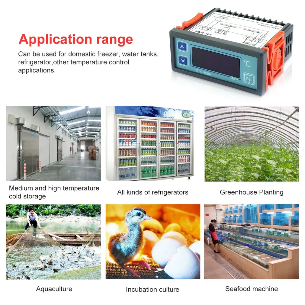 Цифровой регулятор температуры, термостат для холодильника, терморегулятор, датчик термопары, STC-100A