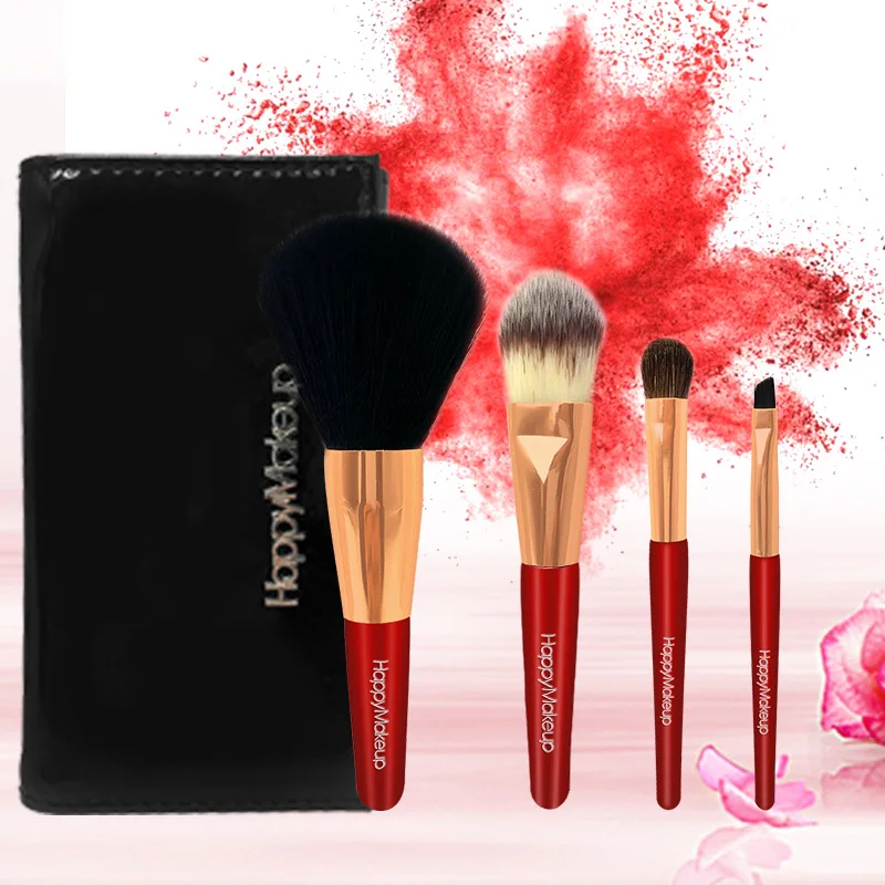 

Happymakeup 4 Makeup Brush Set Solid Wood Handle Animal Horse Hair Base Brush Suit with Pu Bag Currently Available