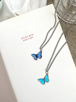 

Simple Blue Butterfly Necklace Neck Jewelry Short Paragraph Clavicle Chain Neck Chain New Arrival