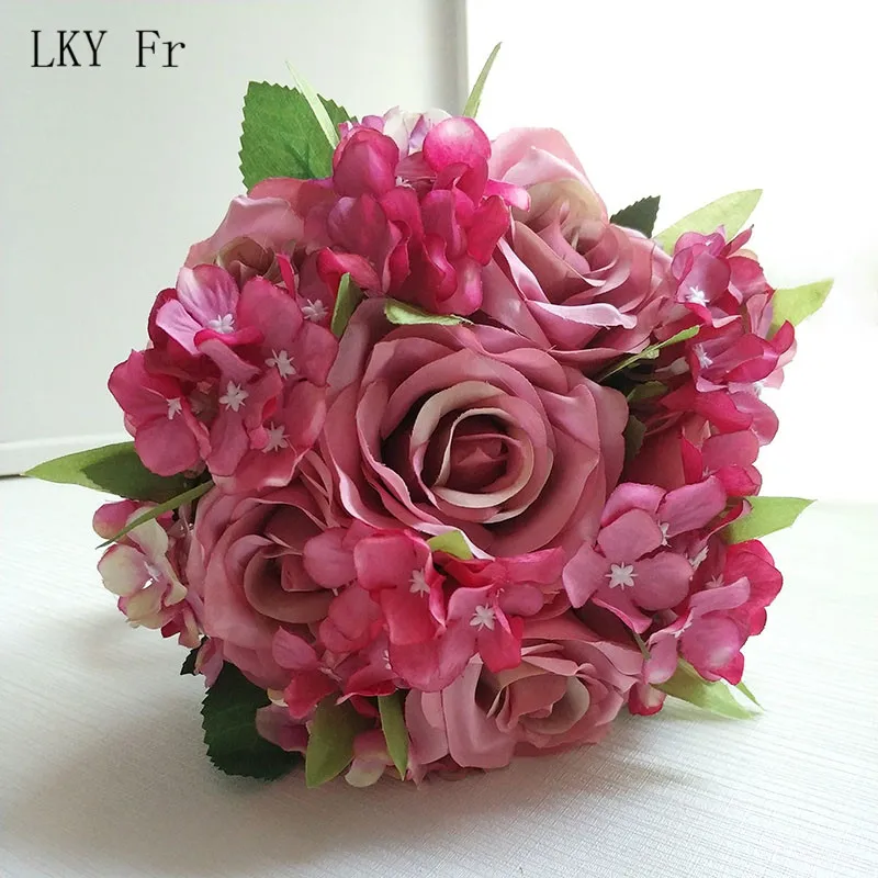 Rose Red LKY Fr Свадебный букет шелковые розы Букет искусственных цветов Свадебный букет s для подружки невесты Декор свадебные аксессуары - Цвет: Rose Red