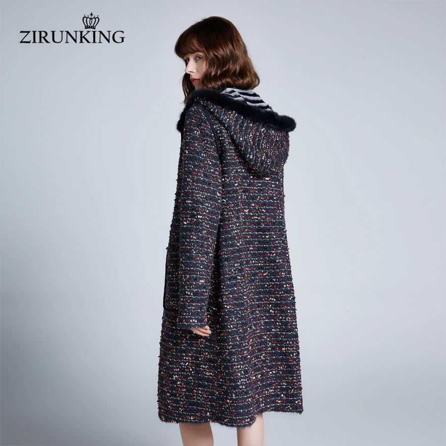 ZIRUNKING/Женская двусторонняя шуба из натурального кроличьего меха с норковым мехом, женская шуба, женская зимняя парка с капюшоном, верхняя одежда ZC1910
