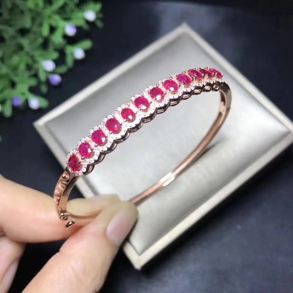 Exclusive high-end gem natural ruby Bracelet exhibition 925 new silver hand-made leading fashion