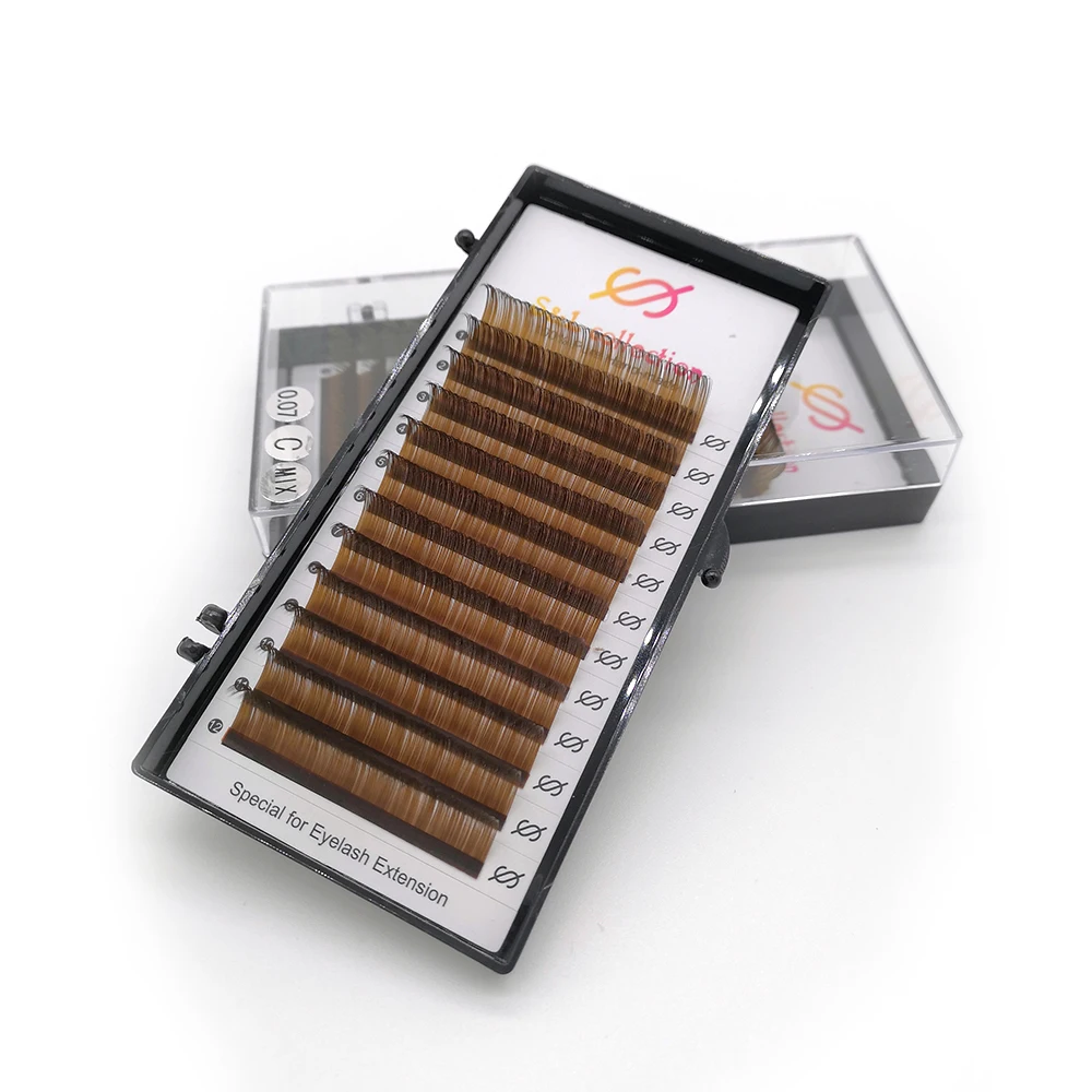 

Brown Eyelash Extension Maquillaje Makeup Individual Eyelashes High Quality Soft Natural Synthetic Mink 16 Lines
