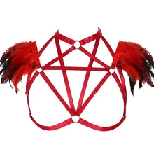 Утягивающий бюстгальтер с пентаграммой, топ, клетка, перо, красный, Srtap, пояс на грудь, эластичный, готический, жгучий, фестиваль размера плюс, художественные костюмы