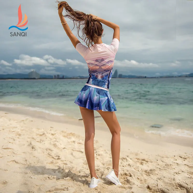

Bathing Suit Women's Sanqi Split Skirt-Hot Springs Graceful Conservative Ultra-stretch Large Size Slimming Belly Covering Art Pr