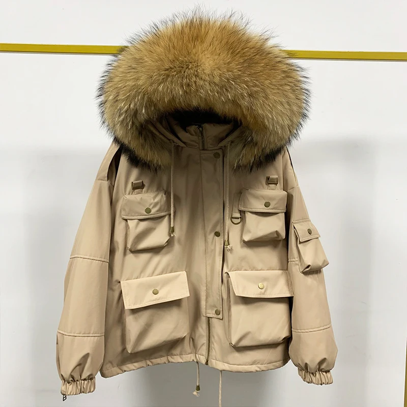 Fitaylor Large Natural Raccoon Fur Hooded Down