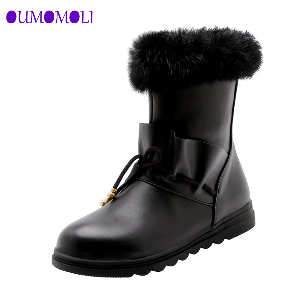 

2019 Autumn Winter women ankle boots round toe bowknot sweet winter snow boots comfortable casual flat shoes female J378