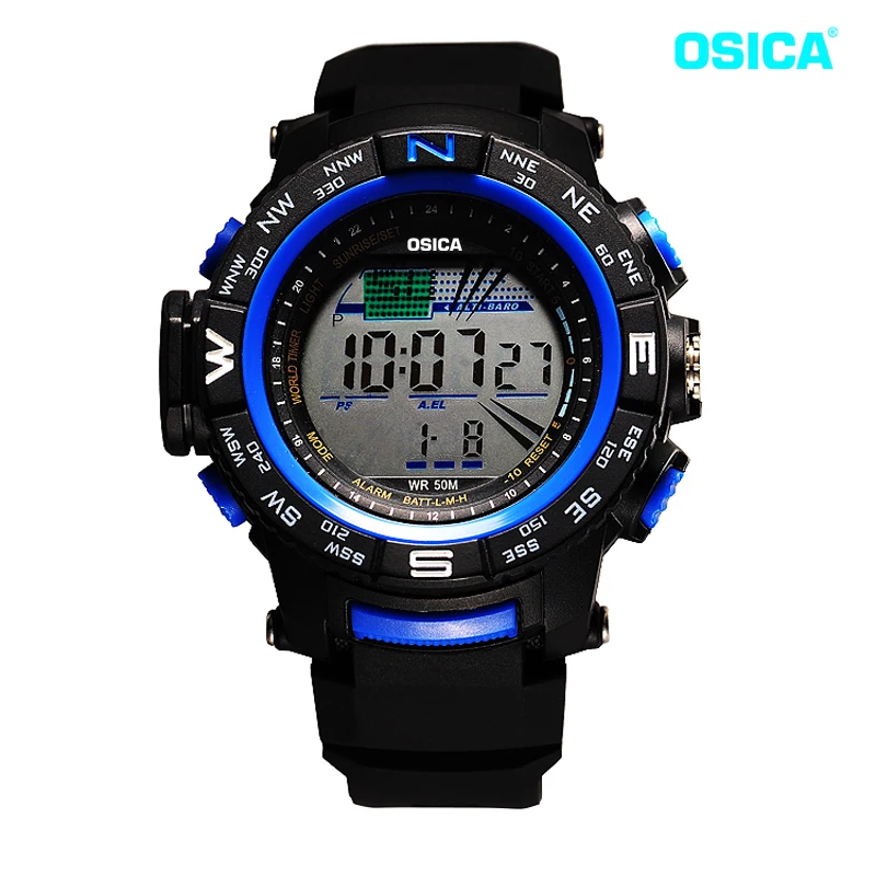 Новые цифровые часы с хронографом OSICA, водонепроницаемые спортивные часы, светодиодный таймер, силиконовые ЖК-часы - Цвет: Синий