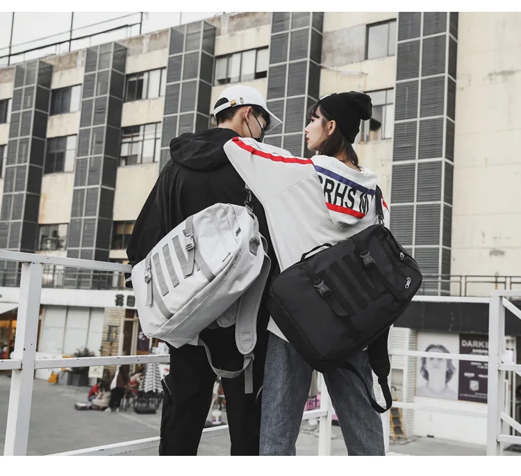 

Simple Trendy Street Stripe Backpack Unisex Chic All-match College Couple Bag High Capacity Men Travel Cloth Bags Mochila DF475