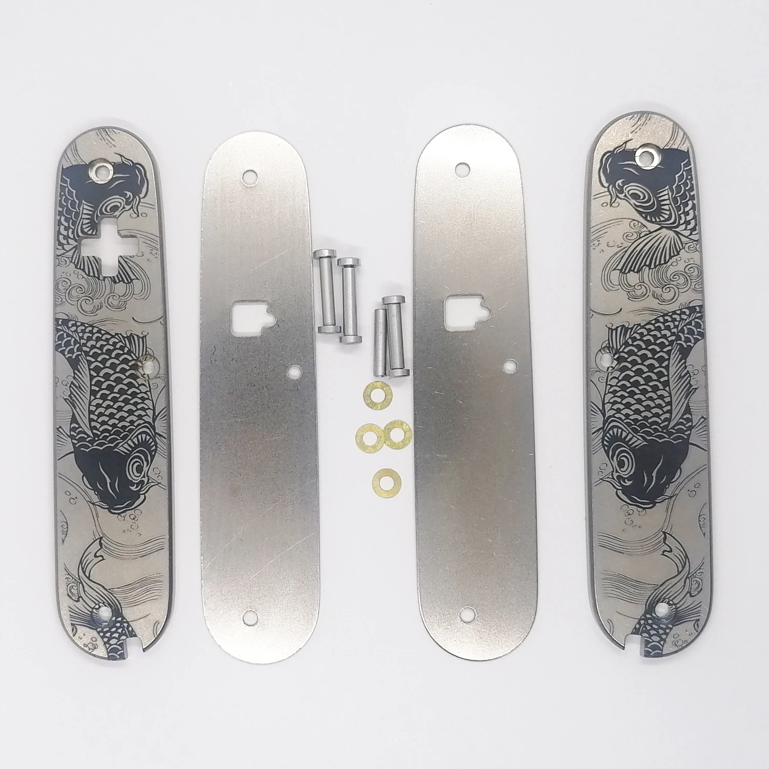 

Custom Made Koi Fish Titanium Alloy Scales Handle Without Corkscrew Cut-out for 91mm Victorinox Swiss Army Knife