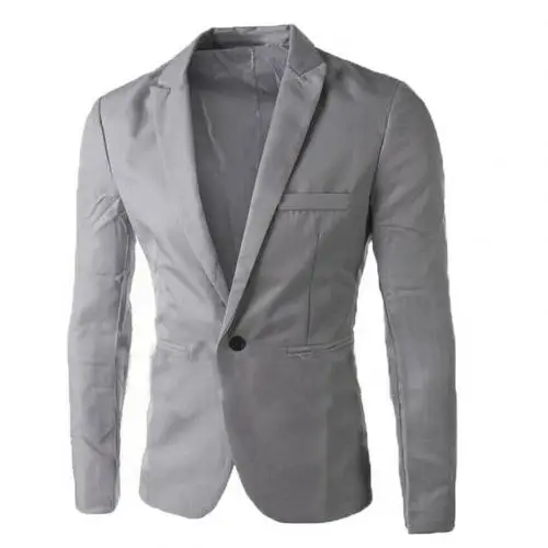 Men Blazer Office Suit Jackets Solid Color Long Sleeve Lapel One Button Blazer Suit Coat Male blazers Men's Business Blazers - Цвет: Grey