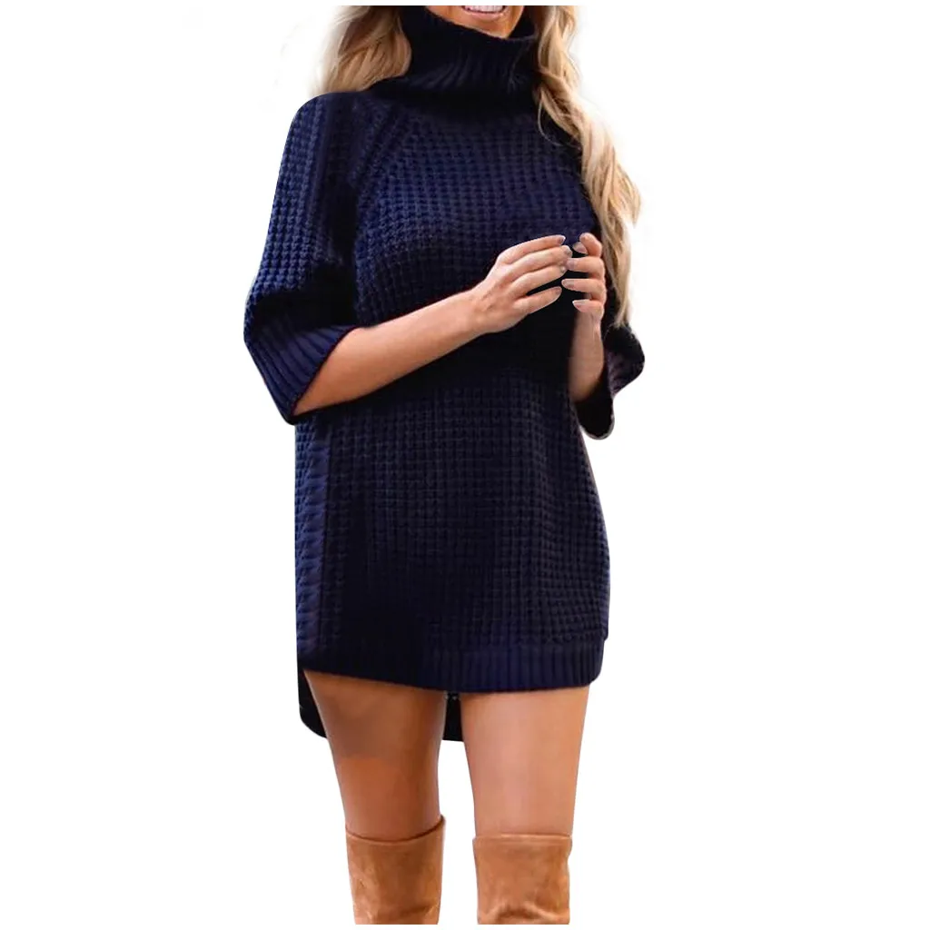 Модный женский Повседневный несимметричный однотонный вязаный короткий рукав свитер Топ женский осенне-зимний свитер aug 23