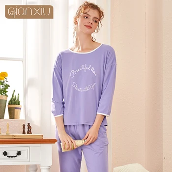 

Ladies bamboo fiber simple wind pajamas shallow rest spring new home suit home wear pajamas 20118