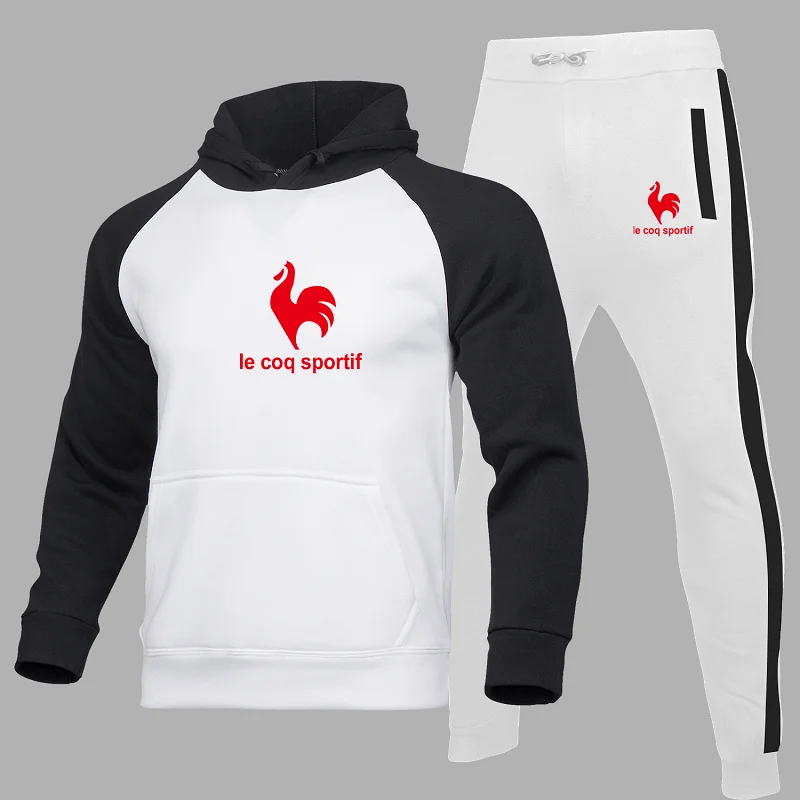 Outono/inverno novo moletom com capuz + calças 2pcs pulôver com capuz terno do esporte dos homens mais veludo solto