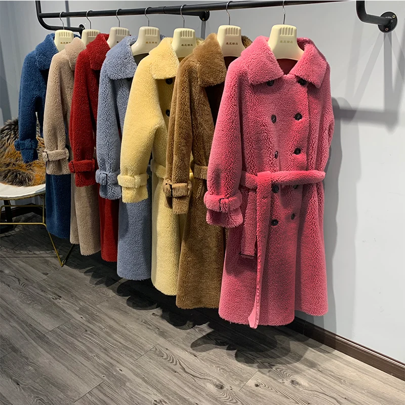 sheep Fur velvet coat sheared sheep coat female fur long young new jacket for women Granular wool