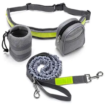 

Hand Free Running Dog Leash, Waist Dog Leash with Pouch, Adjustable Dog Belt Lead for Running, Walking, Jogging (Gray)