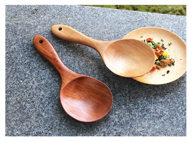 Деревянная лопатка для риса, кухонные ложки из цельного дерева, Сервировочные Ложки для риса с круглым ртом, кухонные принадлежности WB993