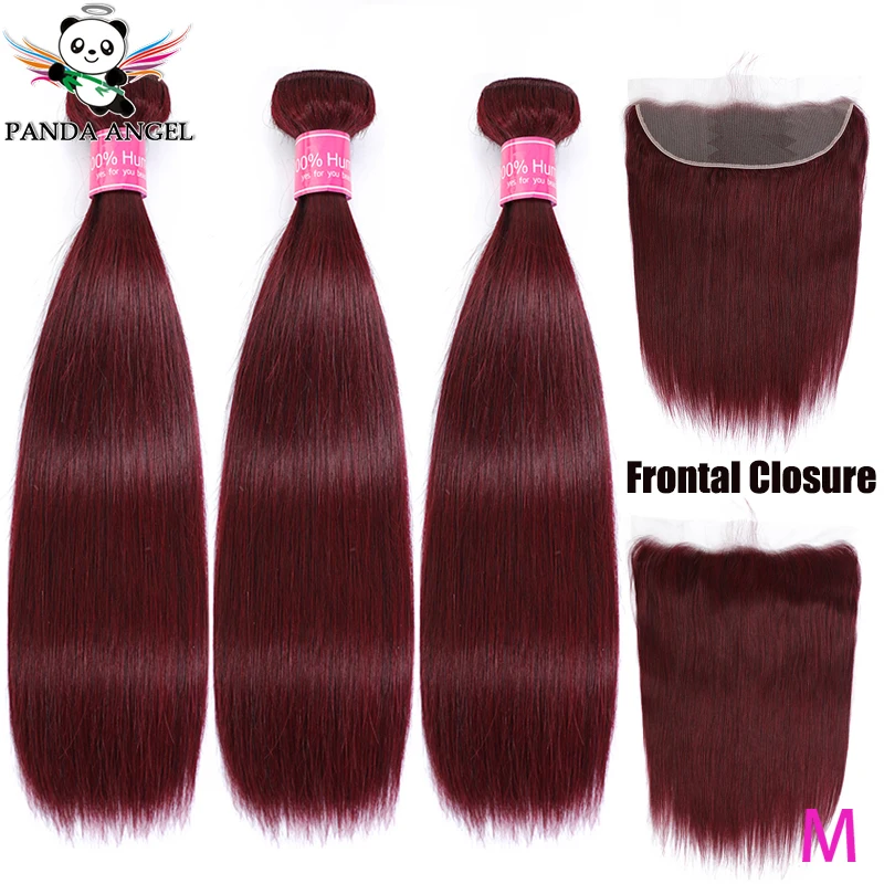 

Panda #99J Burgund Red Straight Lace Frontal Closure With Bundles Remy Indian Human Hair Extension Bundles With Frontal Closure