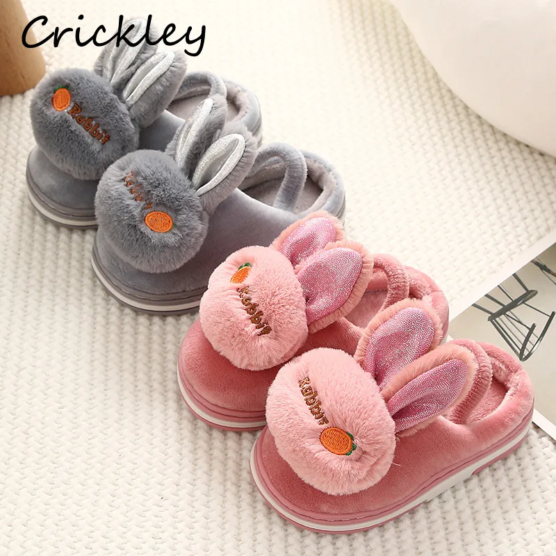 

Winter Kids Slippers Cute Bunny for Boys Girls Home Slippers 3d Rabbit Warm Elastic Band Soft Non Slip Indoor Toddler Slipper
