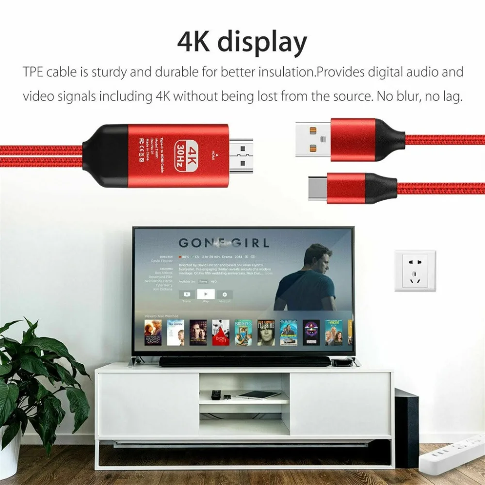 Кабель-адаптер type-C к HDMI HDTV подходит к Samsung Note10/Note10+ 5G type-C USB-C к HDMI HDTV 4K Кабель-адаптер 40AUG13