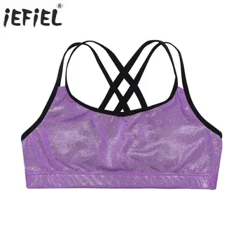 

Kids Girls Crop Top Metallic Double Shoulder Straps Ballet Dance Girls Underwear Exercise Workout Seamless Kids Tank Tops