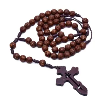 

Handmade Men Cross Catholic Rosary Beads Pendant Necklace Religious Chain Charm