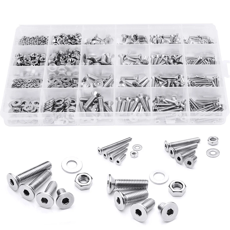880 Pcs M2 M3 M4 M5-304 Stainless Steel Hex Socket Butto Head Bolts and Nuts Set