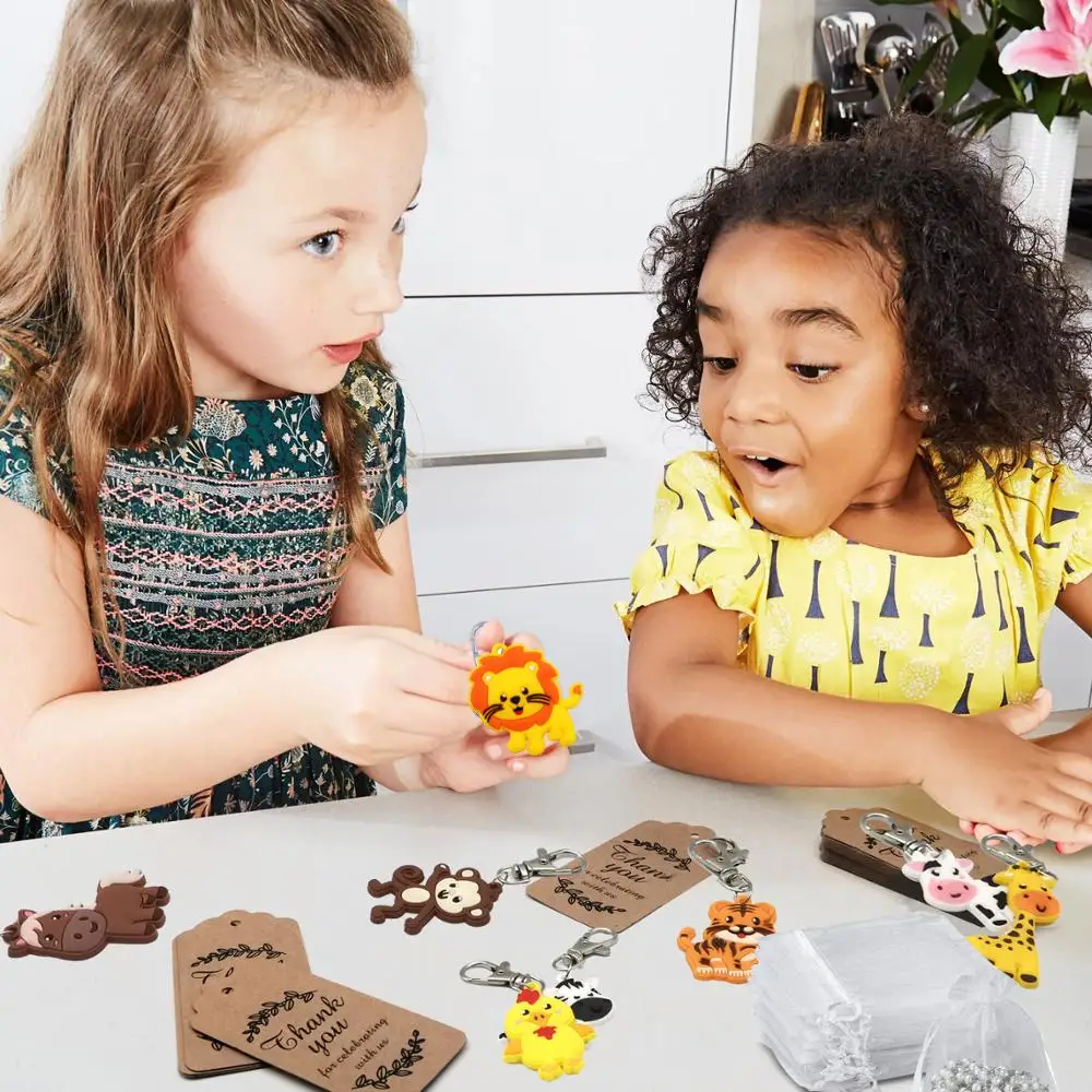 24 Pieces of Jungle Safari Animal Keychains Suitable for Safari Party Supplies Children's Party Bag Filling Jungle Bab party toys,toy gift filler,pop keychain toys,baby buddha keychains