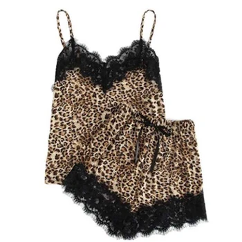 

Sexy Sleepwear Set Sling Sleepwear Lingerie Lace Leopard Print Underwear And Shorts Pajama Set