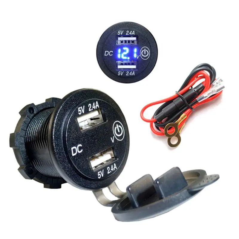 

12V 24V Dual USB 2.4A LED Voltmeter Car Charger Adapter With Touch ON OFF Switch