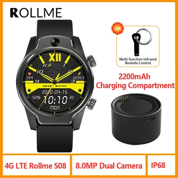 

4G LTE Rollme S08 SmartWatch 8MP Camera GPS IP68 Waterproof 1.69inch 1360mAh Heart Rate Face ID Kospet Prime Smart Watch Men