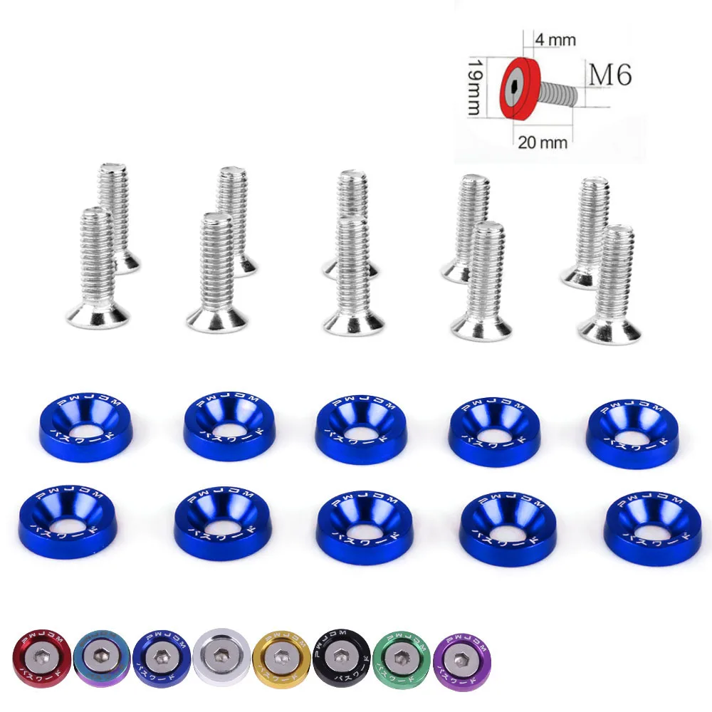 10Pcs M6 Password JDM Screw Car Modified Hex Fasteners Fender Washer Bumper Engine Concave Screws License Plate Bolts RS-QRF002