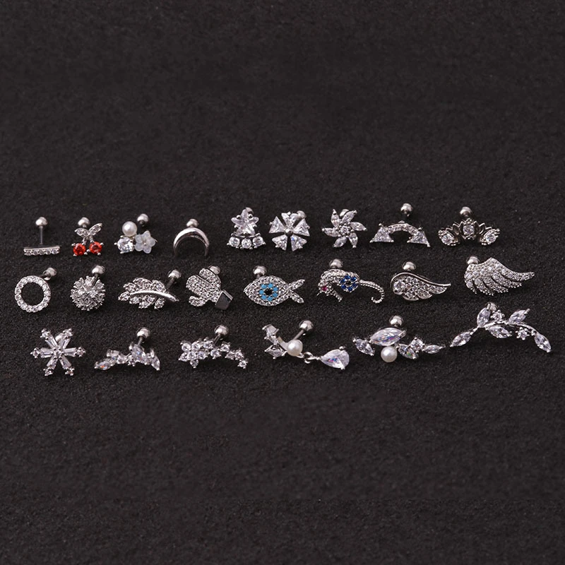 New 1Pc Stainless Steel Helix Piercing Jewelry Fashion Animal Plant Cz Ear Lobe Tragus Daith Cartilage Screw Back Earring Stud