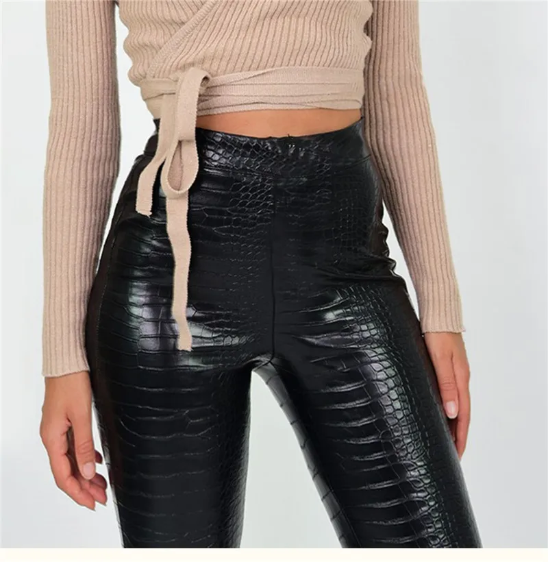 Black Faux Leather Leggings High Waist High Stretch Fashion Pencil Pants Ladies Push Up Warm Winter Leggings 2019 Jeggings