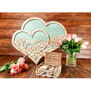 

Personalize Double Heart shape Wedding guest book Decoration Colorful Heart Drop box wooden box Wedding drop box 3D Guestbook