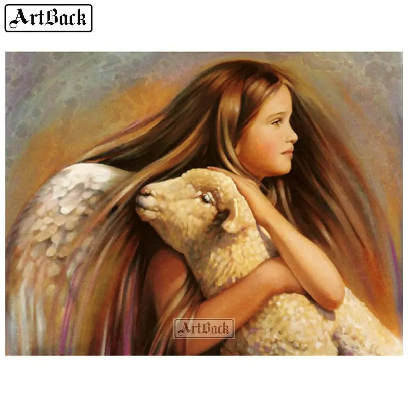 Full square / round 5d diamond painting angel baby girl lamb mosaic kid portrait 3d art embroidery | Дом и сад
