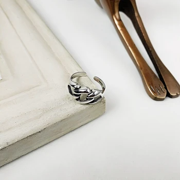 

SUNIANGON Exaggerated Big Open Ring 100% 925 Sterling Silver Hollow Hoop Geometric Wide Face Antique Ring Gift Women Ring