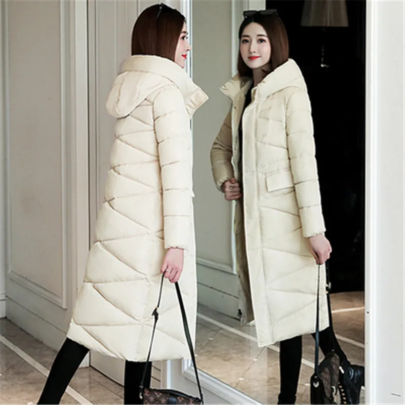 Зимняя женская куртка с капюшоном, длинный пуховик с хлопковой подкладкой, тонкое пальто, осенняя Женская мода, повседневная Толстая теплая парка, пальто, M-3XL