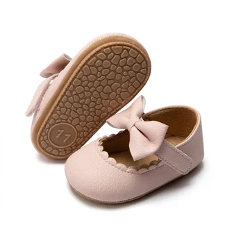 KIDSUN Baby Casual Shoes Infant Toddler Bowknot Non-slip Rubber Soft-Sole Flat PU First Walker Newborn Bow Decor Mary Janes