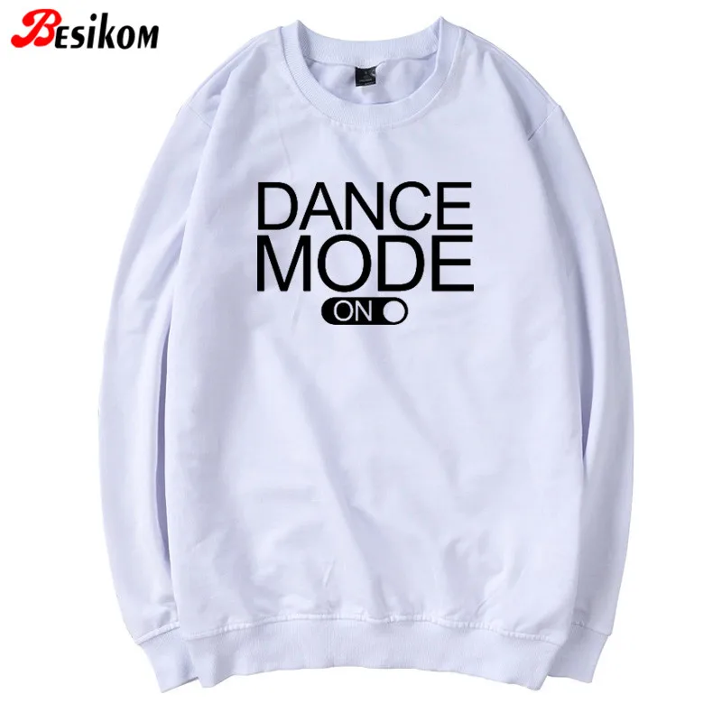 Besikom Dance Mode толстовка с принтом женская однотонная белая Осенняя Толстовка пуловер для отдыха минимализм одежда негабаритных свитеров