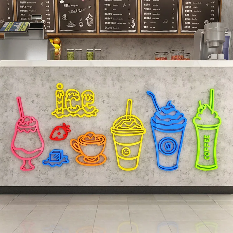 1 Set Ice Cream Shop Wall Decoration Stickersr Cold Drink Milk Tea Dessert Cake Advertising Glass Sticker Bar Front Desk Sticker