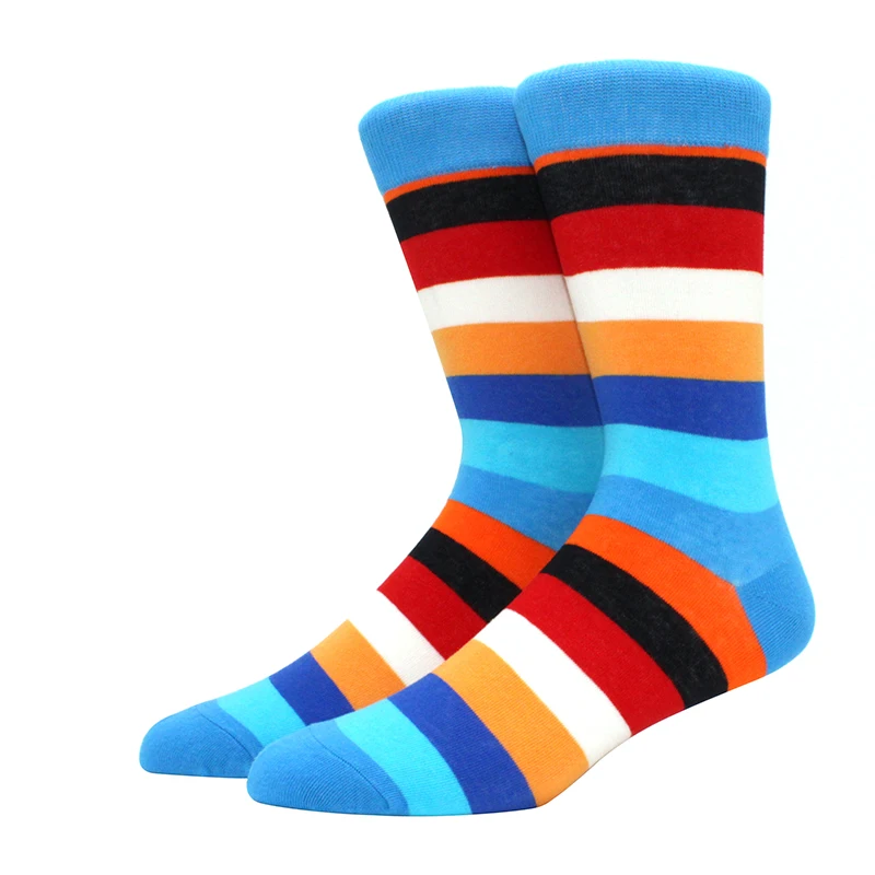 1 pair men socks combed cotton bright colored funny socks men's calf crew socks for business causal dress wedding gift sok