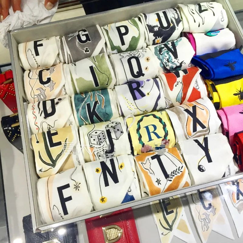 

Classic 26 Letters Print Women Silk Scarf Fashion Head Scarf Brand Small Tie Handle Bag Ribbons Female Neck Wraps B77