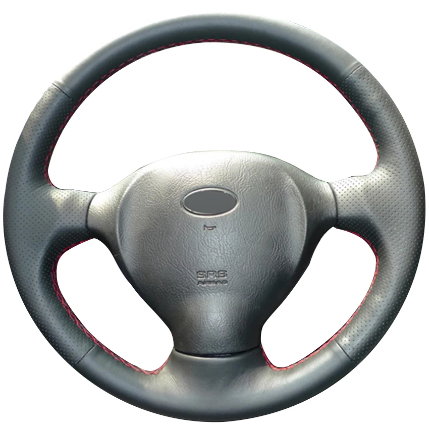 Black Natural Leather Car Steering Wheel Cover for Old Hyundai Santa Fe