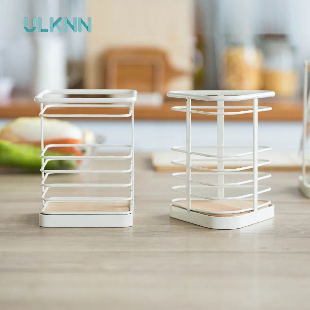 

Creative Iron Chopsticks Containers Multi-Functional Storage Holders Kitchen Utensil Storage Box Wood Base Storage Rack